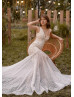 Luxury Ivory Beaded Lace Sequined Tulle Wedding Dress With Nude Lining